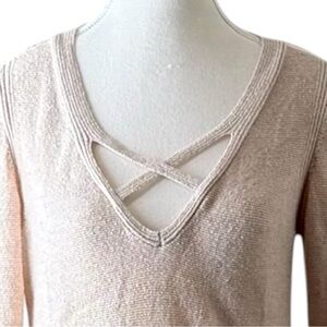 Free People Beige Sweater‎ Dress Women’s S Knit V-Neck Crisscross Tunic